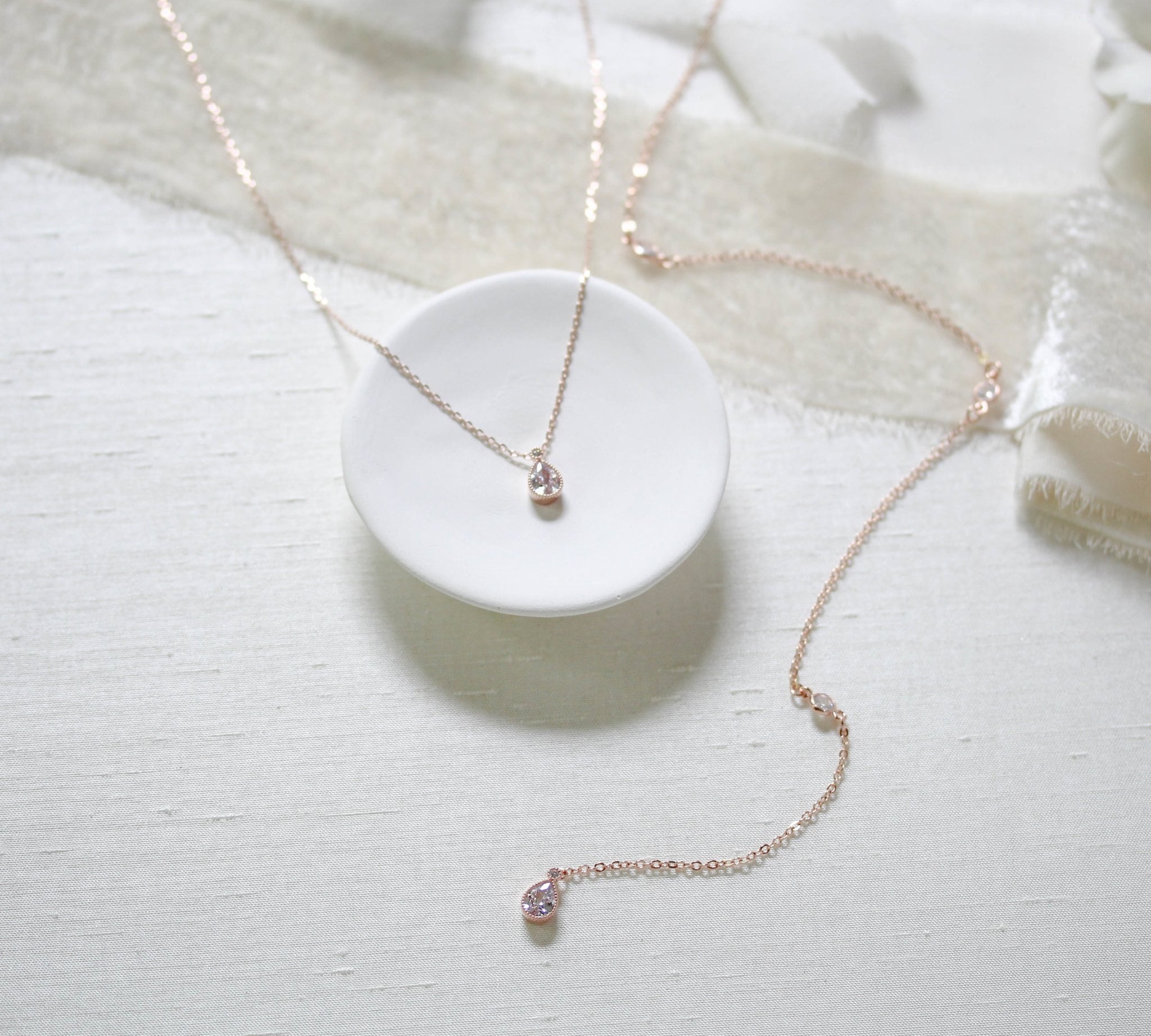 Delicate cubic zirconia Bridal backdrop necklace - KHLOE - Treasures by Agnes
