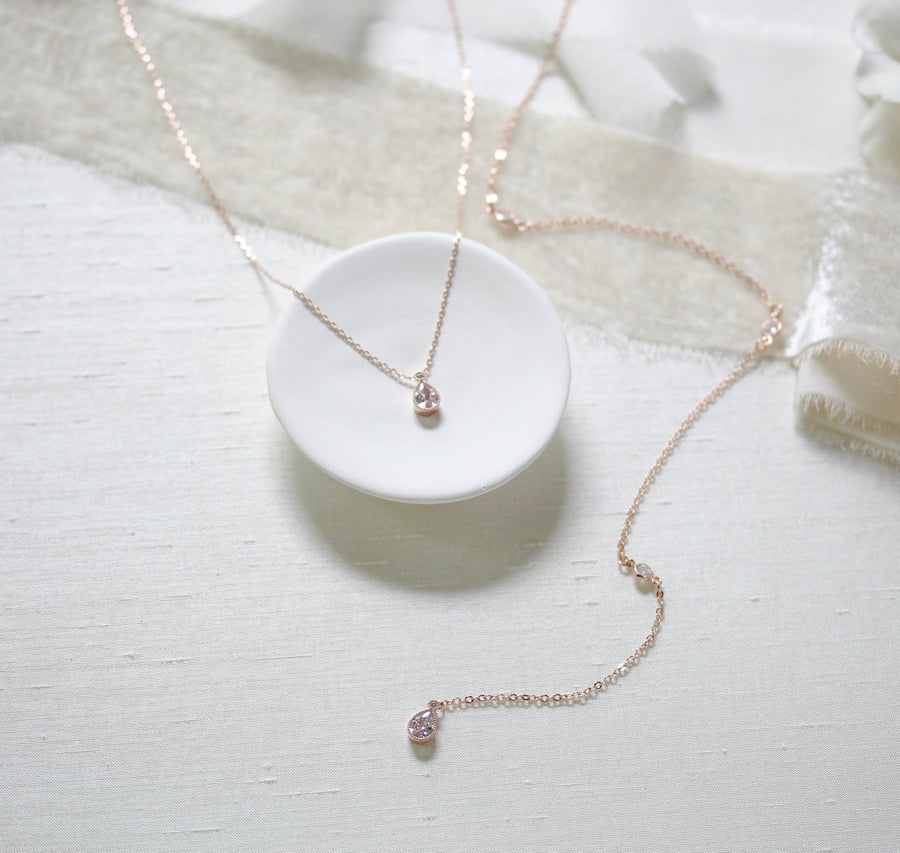 Delicate cubic zirconia Bridal backdrop necklace - KHLOE - Treasures by Agnes