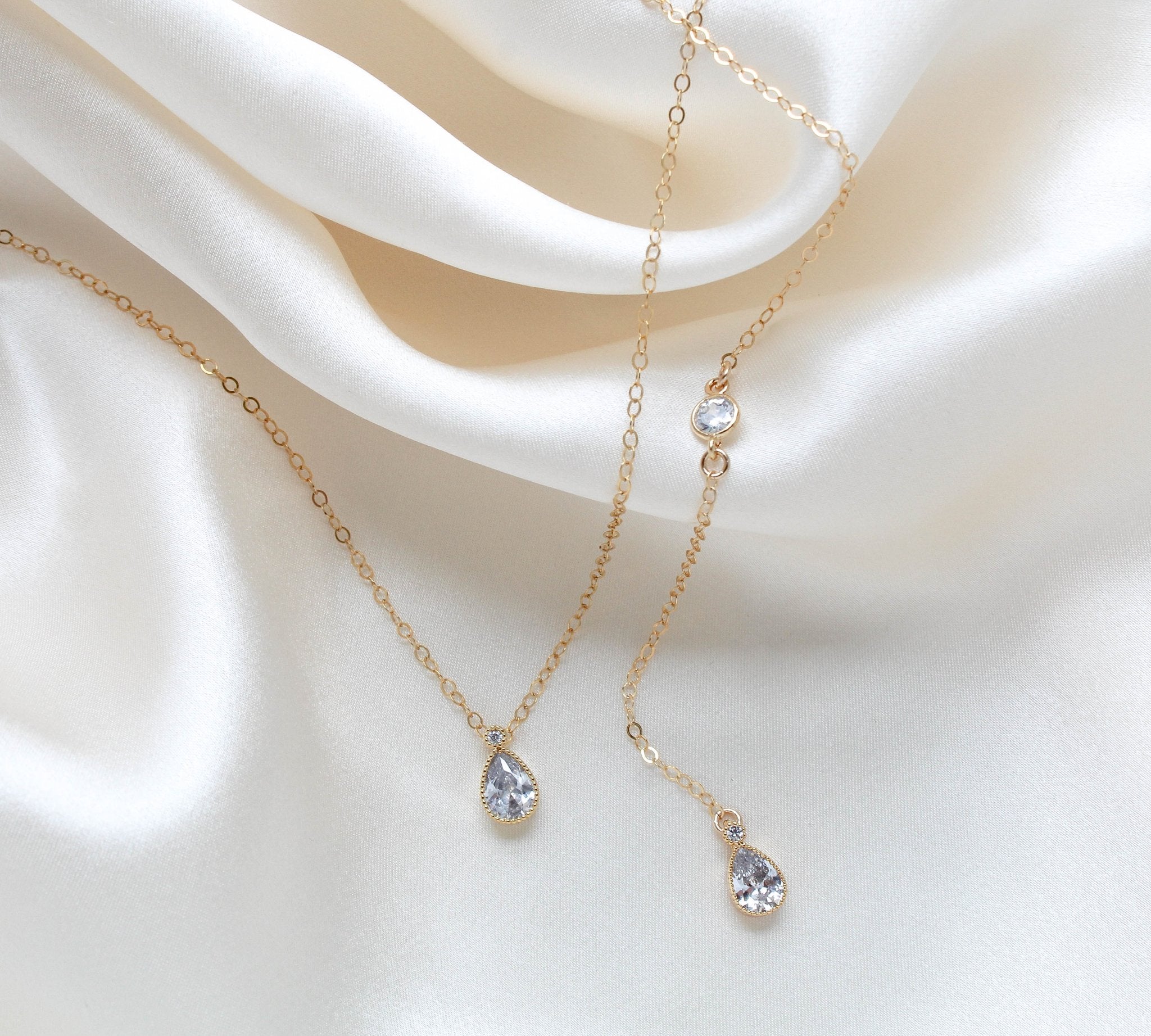 Delicate cubic zirconia Bridal backdrop necklace - KHLOE - Treasures by Agnes