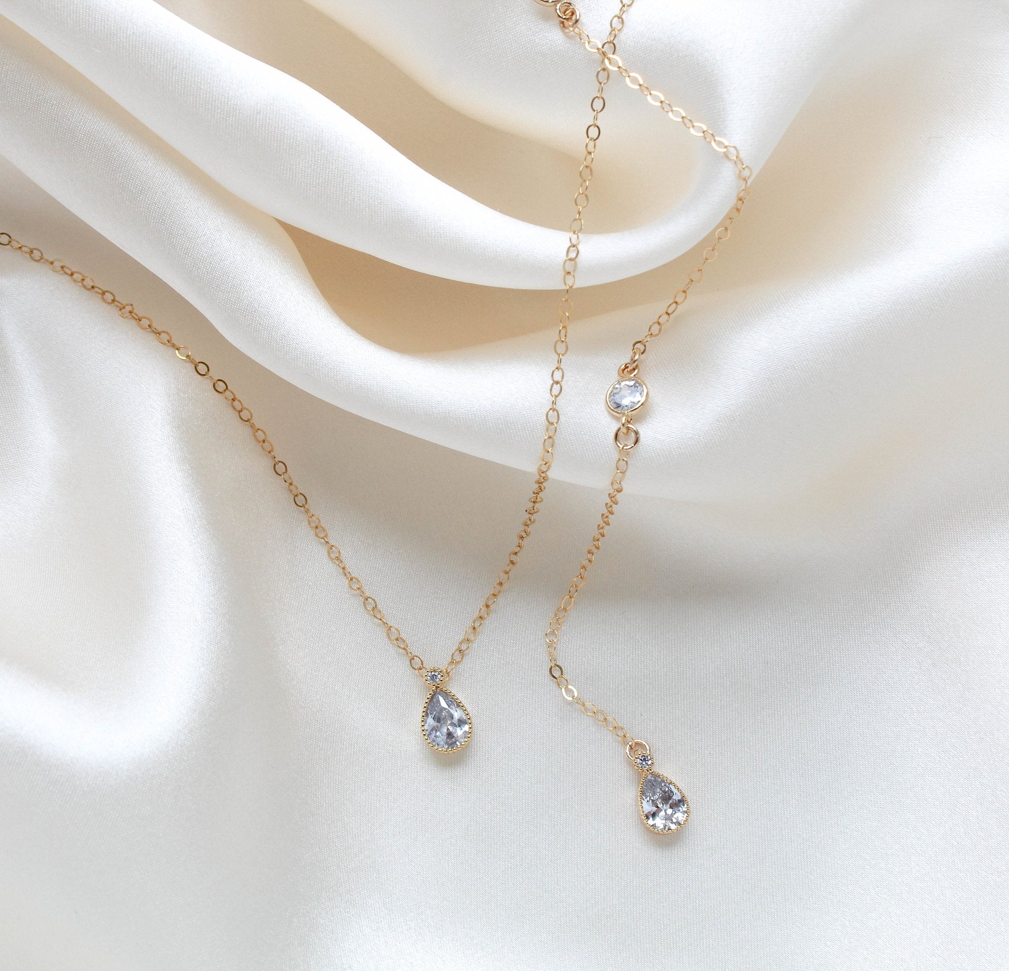 Delicate cubic zirconia Bridal backdrop necklace - KHLOE - Treasures by Agnes