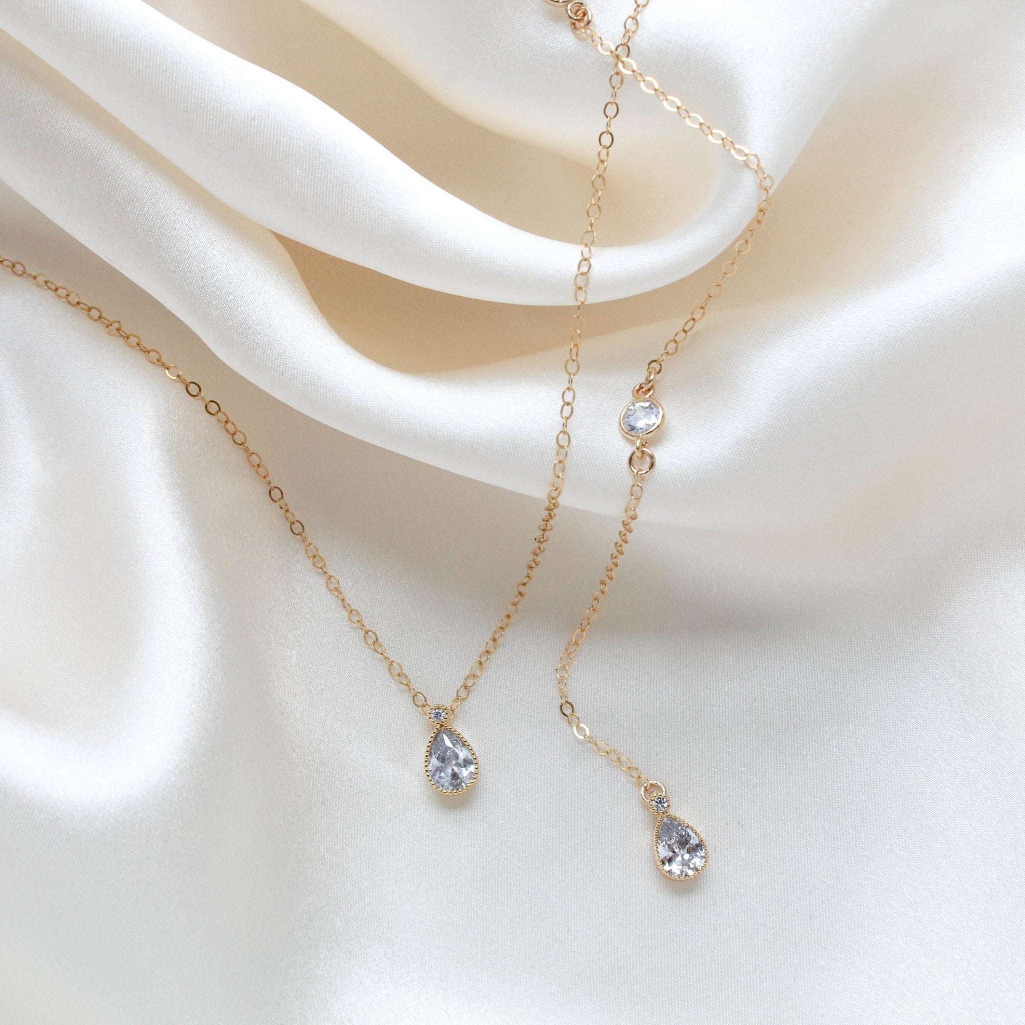 Delicate cubic zirconia Bridal backdrop necklace - KHLOE - Treasures by Agnes