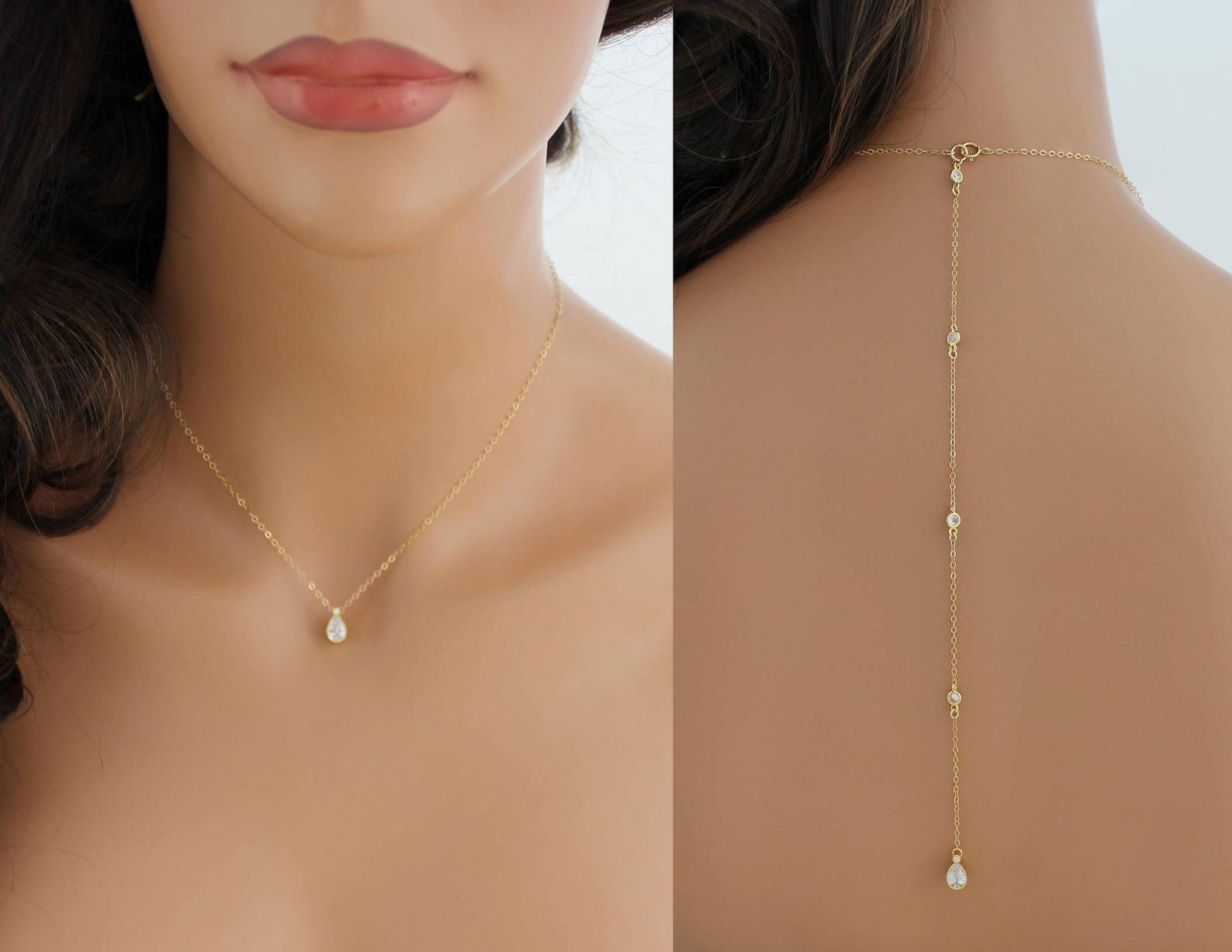 Delicate cubic zirconia Bridal backdrop necklace - KHLOE - Treasures by Agnes