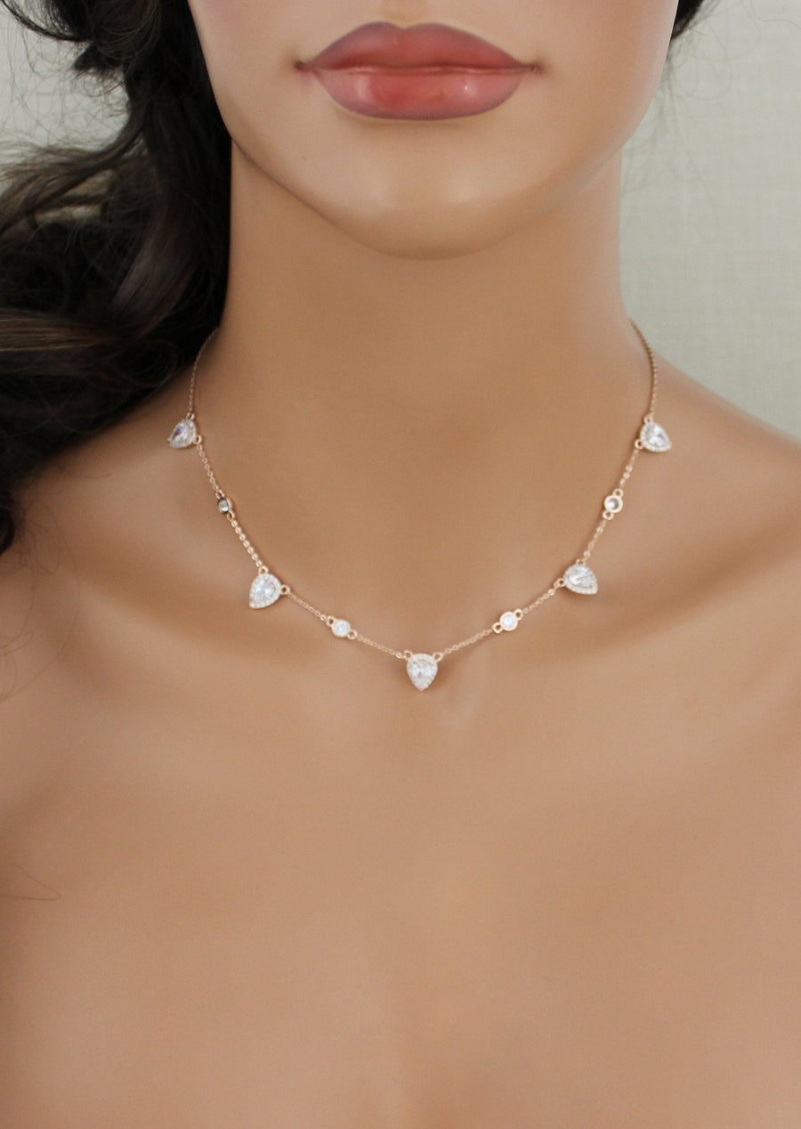 Delicate cubic zirconia bridal necklace - NORAH - Treasures by Agnes