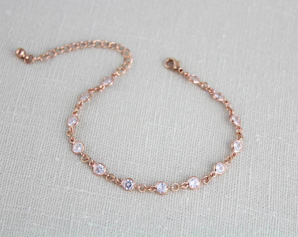 Delicate cubic zirconia rose gold Bridal or Bridesmaid tennis bracelet - KAYLA - Treasures by Agnes