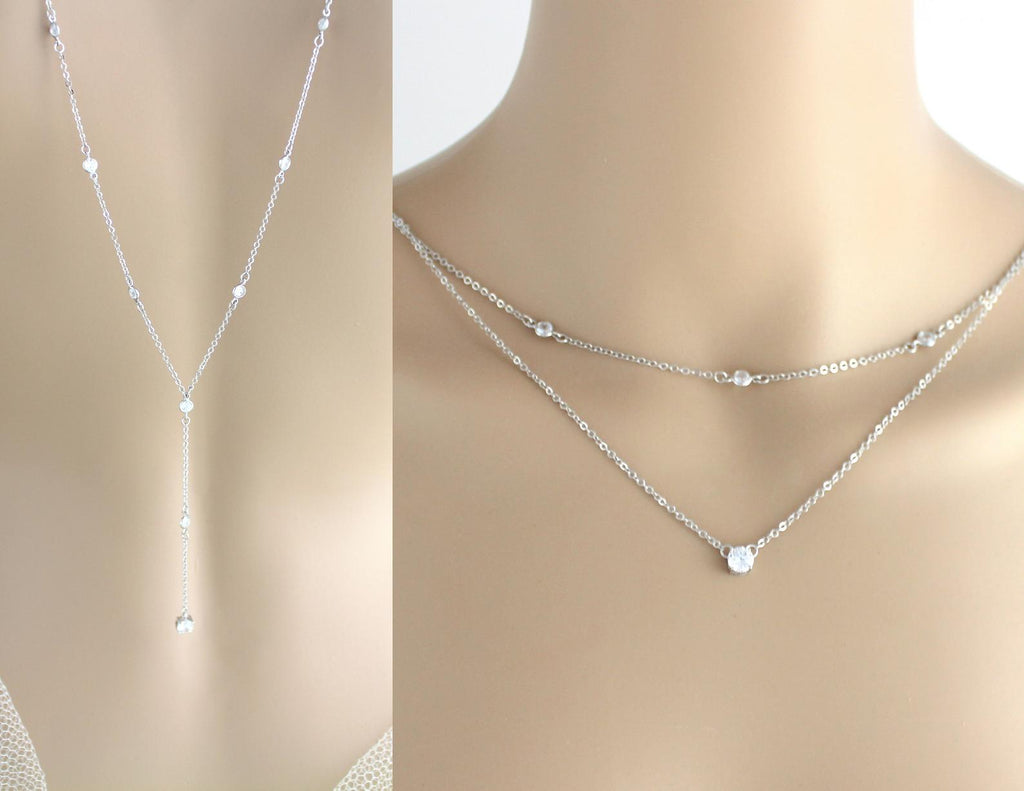 Delicate layered Bridal backdrop necklace - KAYLA - Treasures by Agnes