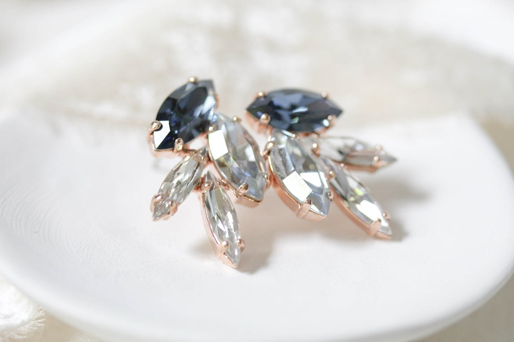 Delicate navy Swarovski crystal stud earrings - CHRISTINA