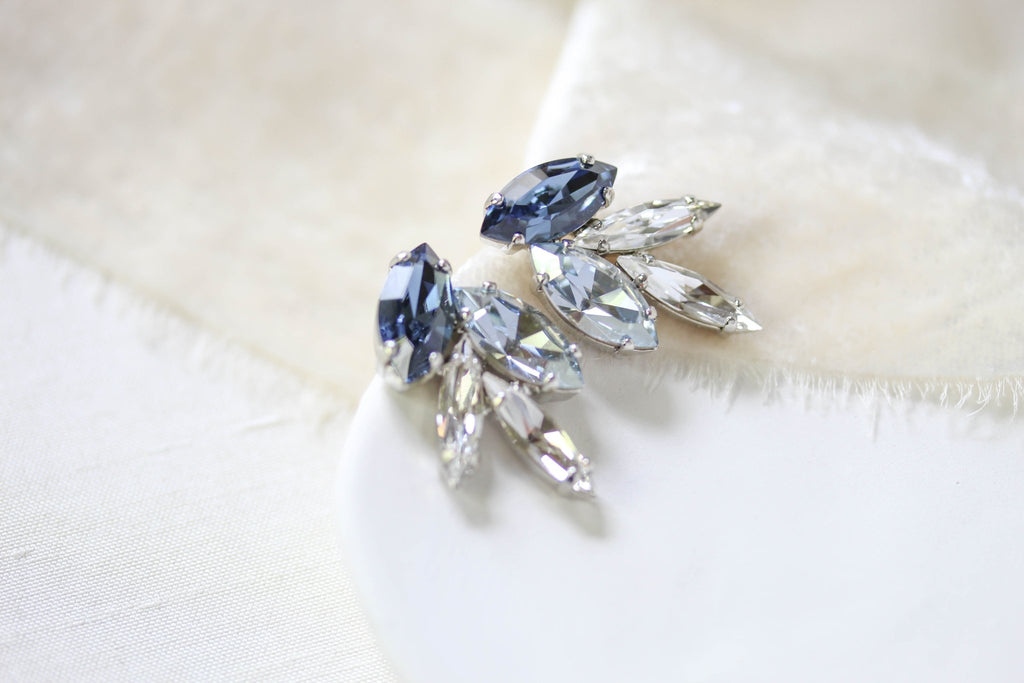 Delicate navy Swarovski crystal stud earrings - CHRISTINA