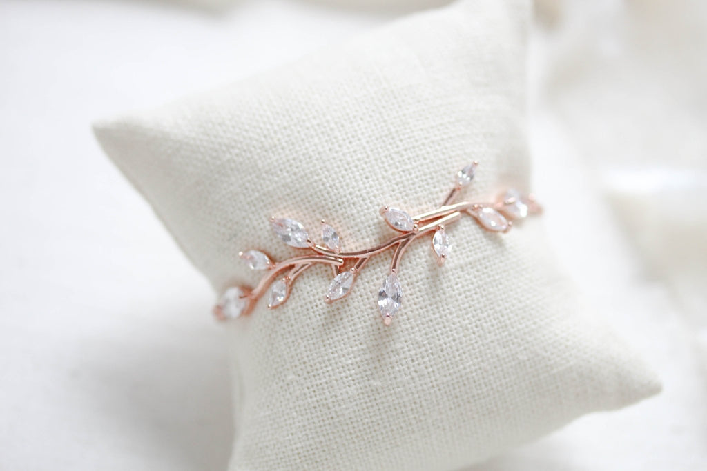 Delicate Rose gold Adjustable CZ Bridal bracelet - APRILLE - Treasures by Agnes