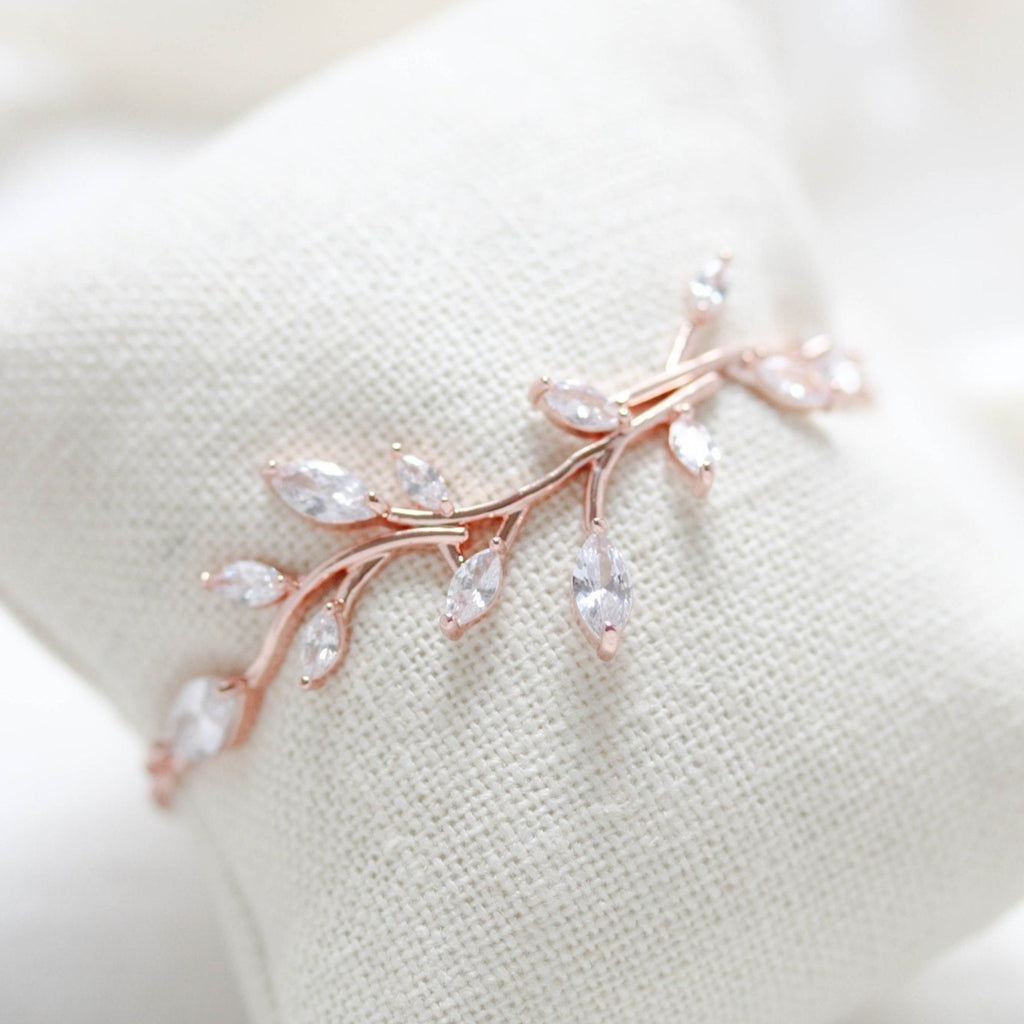 Delicate Rose gold Adjustable CZ Bridal bracelet - APRILLE - Treasures by Agnes