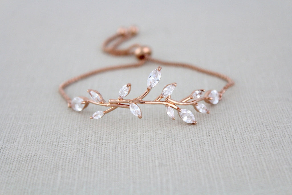Delicate Rose gold Adjustable CZ Bridal bracelet - APRILLE - Treasures by Agnes