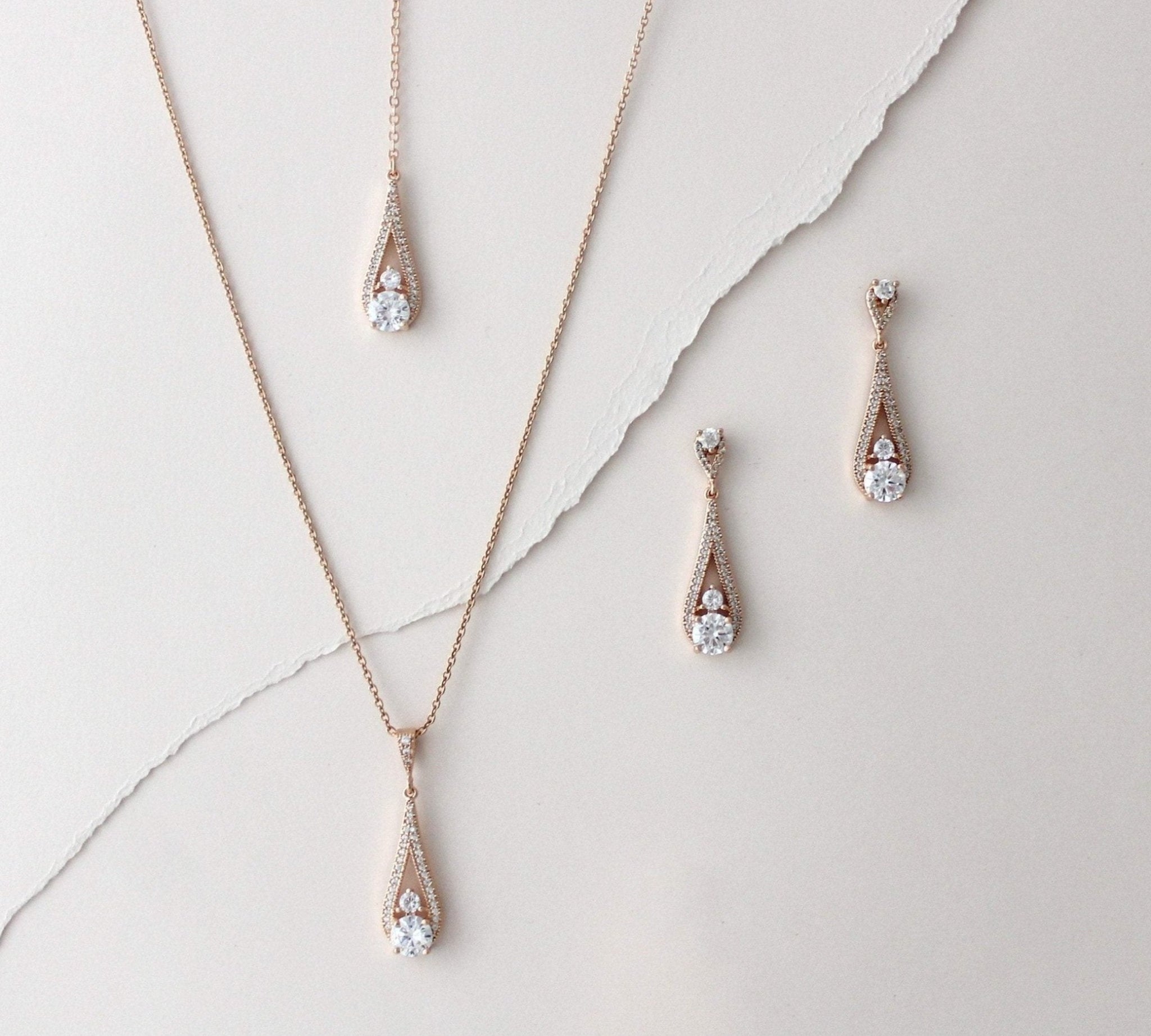 Delicate Rose gold Backdrop necklace and earring set - PRISCILLA - Treasures by Agnes