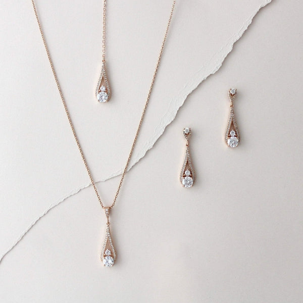Delicate Rose gold Backdrop necklace and earring set - PRISCILLA - Treasures by Agnes