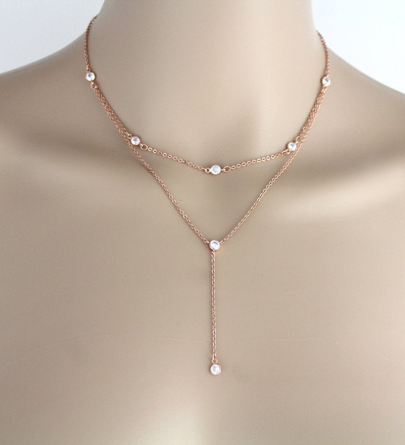 Delicate Rose gold Bridal back necklace - KAYLA - Treasures by Agnes