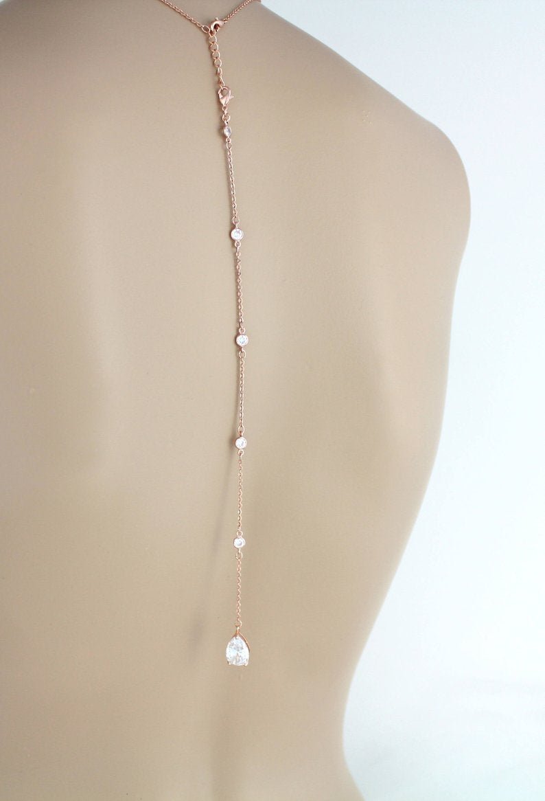 Delicate Rose gold Bridal back necklace - KAYLA - Treasures by Agnes