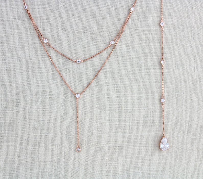 Delicate Rose gold Bridal back necklace - KAYLA - Treasures by Agnes
