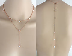 Delicate Rose gold Bridal back necklace - KAYLA - Treasures by Agnes