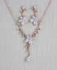 Delicate Rose gold bridal backdrop necklace and earring set - LILY - Treasures by Agnes