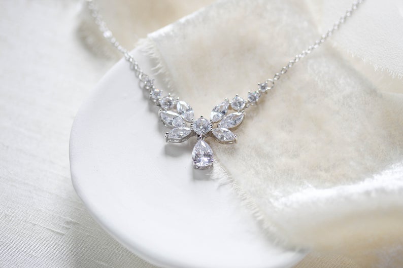 Delicate Rose gold Bridal backdrop necklace - JOSIE - Treasures by Agnes