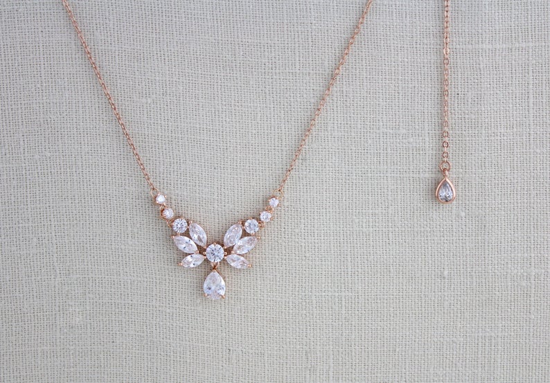Delicate Rose gold Bridal backdrop necklace - JOSIE - Treasures by Agnes