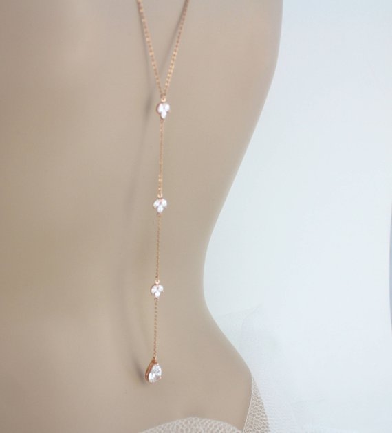Delicate Rose gold Bridal backdrop necklace - LAUREN - Treasures by Agnes