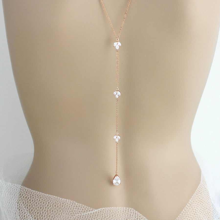 Delicate Rose gold Bridal backdrop necklace - LAUREN - Treasures by Agnes