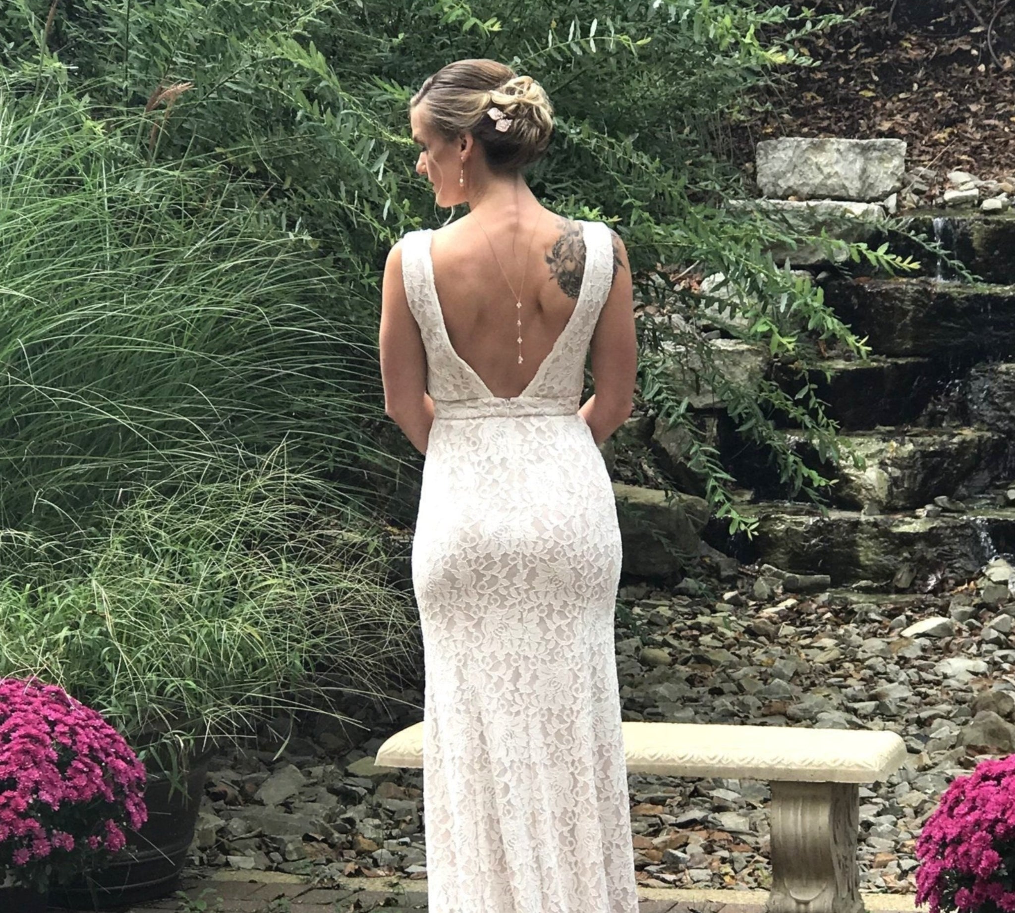 Delicate Rose gold Bridal backdrop necklace - LAUREN - Treasures by Agnes