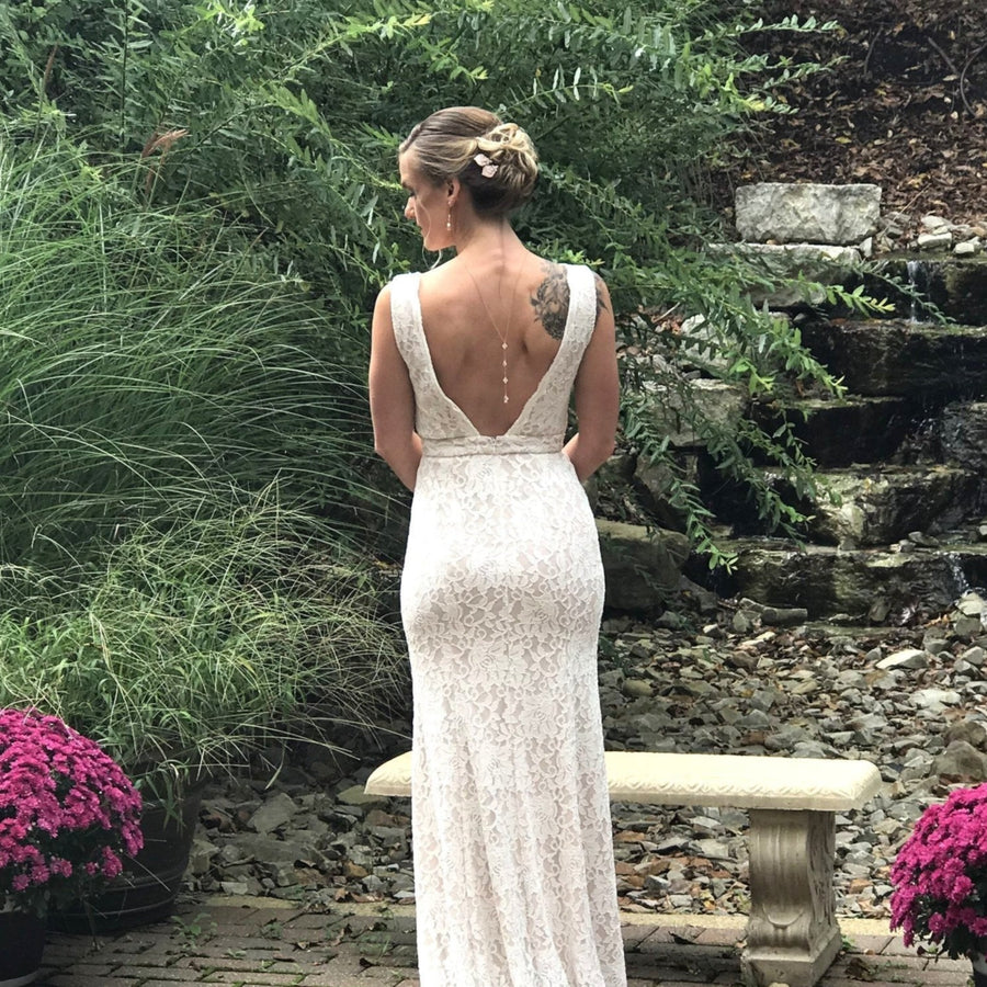 Delicate Rose gold Bridal backdrop necklace - LAUREN - Treasures by Agnes