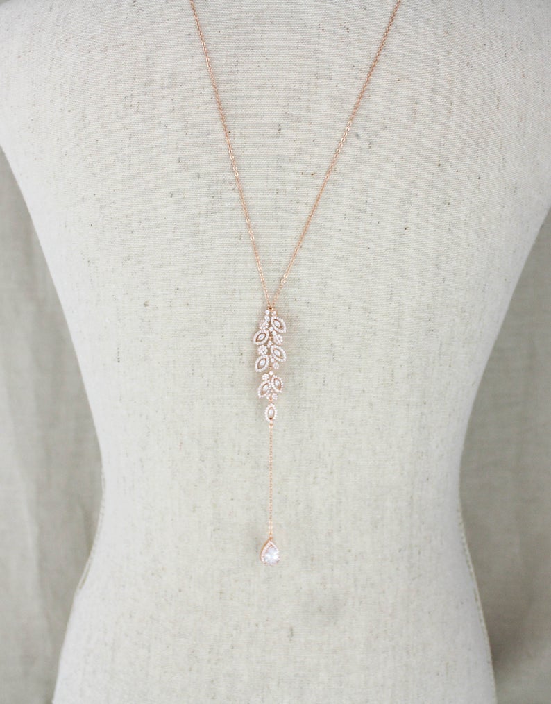 Delicate rose gold Bridal backdrop necklace - MICHELLE - Treasures by Agnes