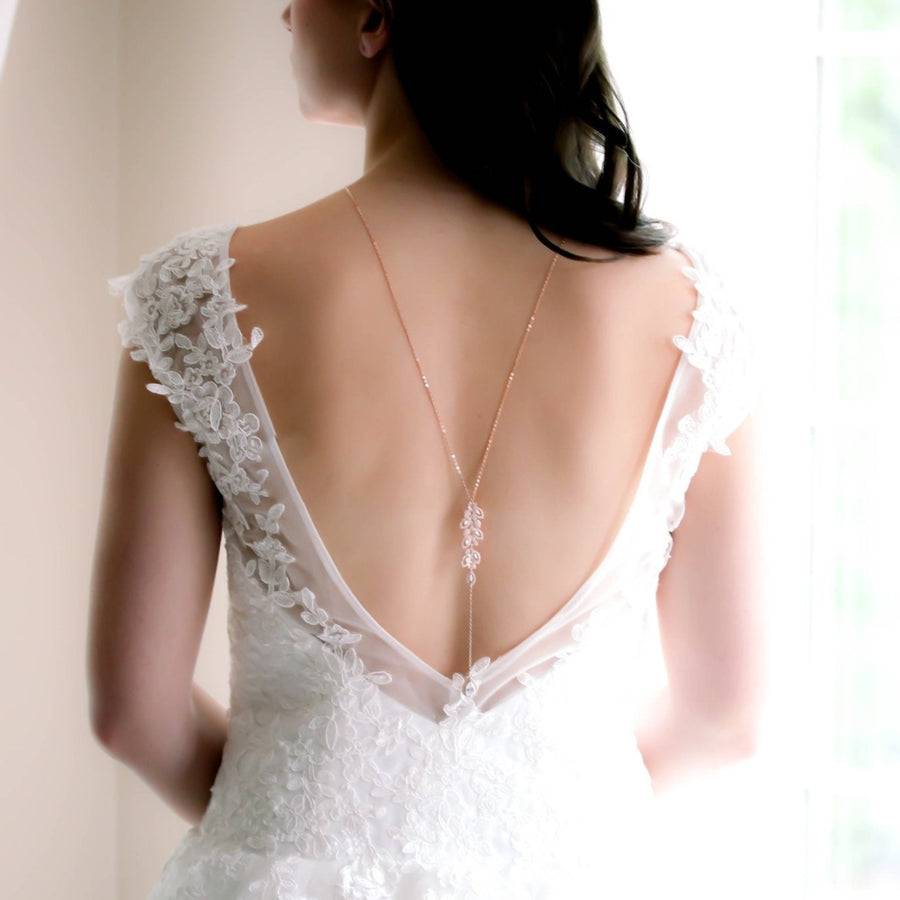 Delicate rose gold Bridal backdrop necklace - MICHELLE - Treasures by Agnes