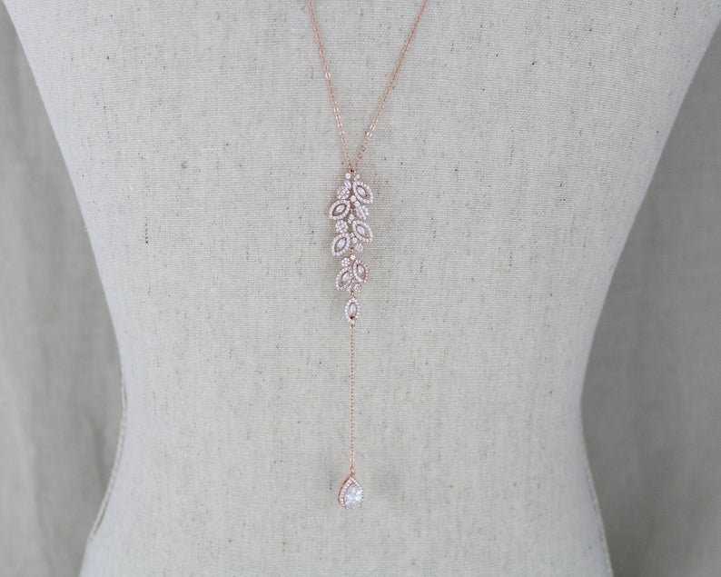 Delicate rose gold Bridal backdrop necklace - MICHELLE - Treasures by Agnes