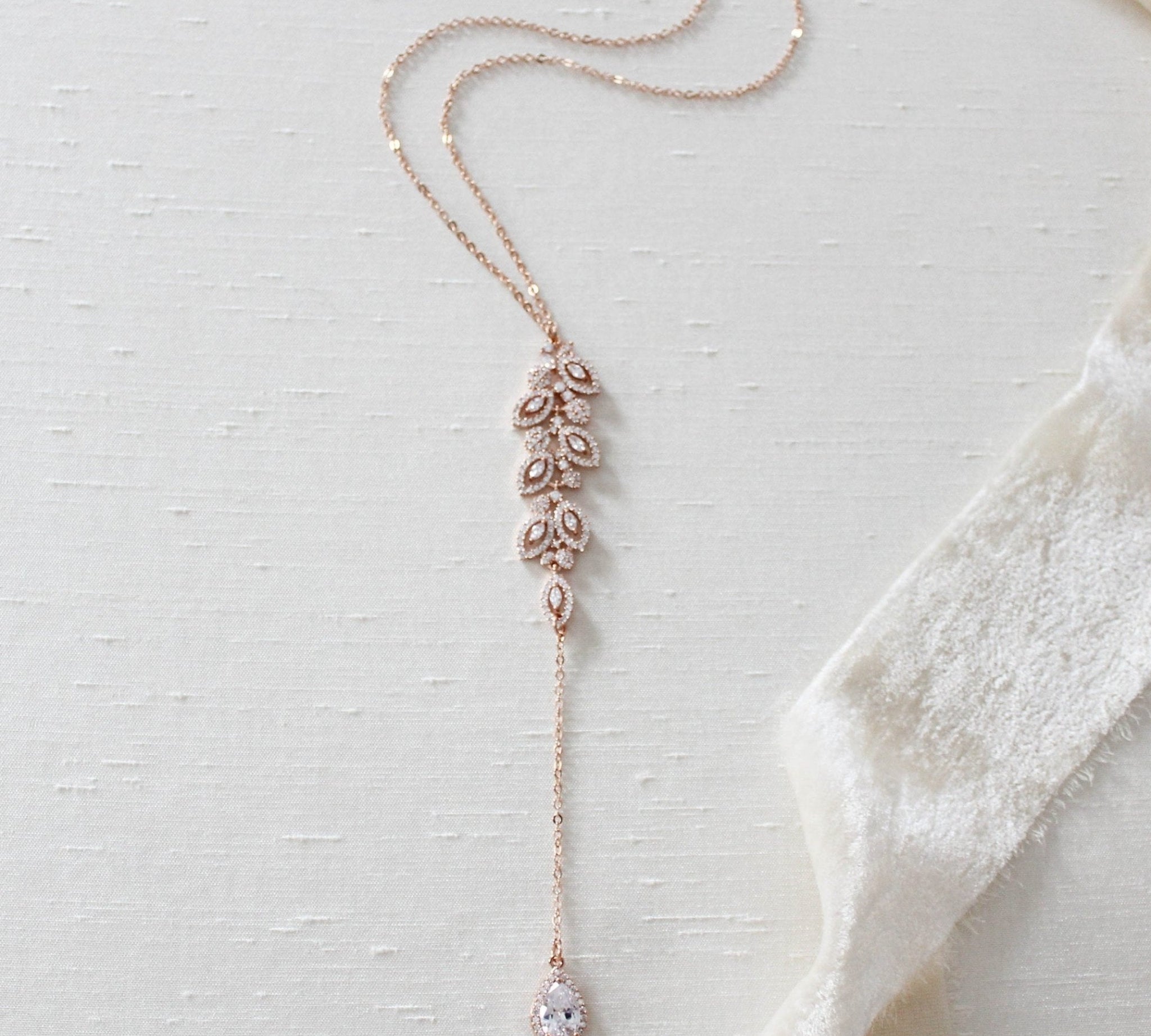 Delicate rose gold Bridal backdrop necklace - MICHELLE - Treasures by Agnes