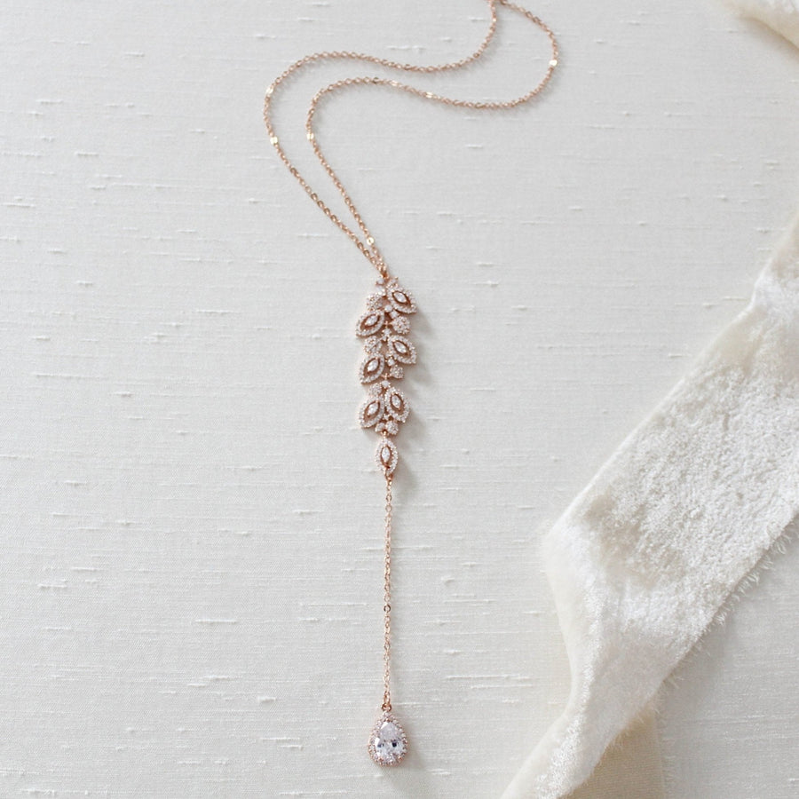Delicate rose gold Bridal backdrop necklace - MICHELLE - Treasures by Agnes