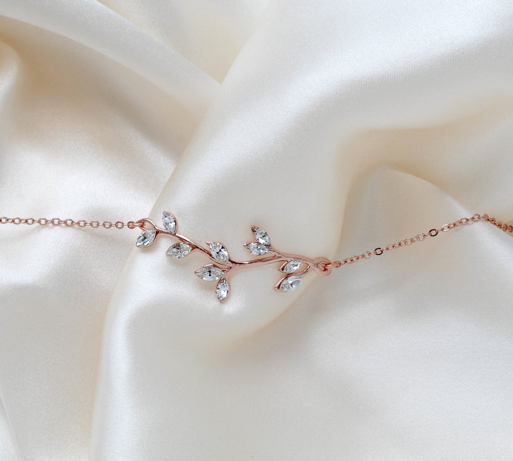 Delicate Rose gold bridal bracelet with Austrian crystals - JOY - Treasures by Agnes