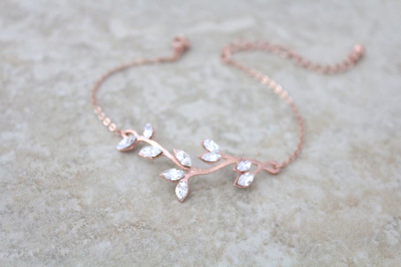 Delicate Rose gold bridal bracelet with Swarovski crystals - JOY - Treasures by Agnes