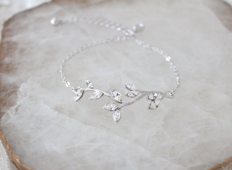 Delicate Rose gold bridal bracelet with Swarovski crystals - JOY - Treasures by Agnes