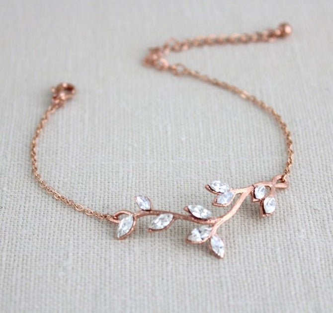 Delicate Rose gold bridal bracelet with Swarovski crystals - JOY - Treasures by Agnes