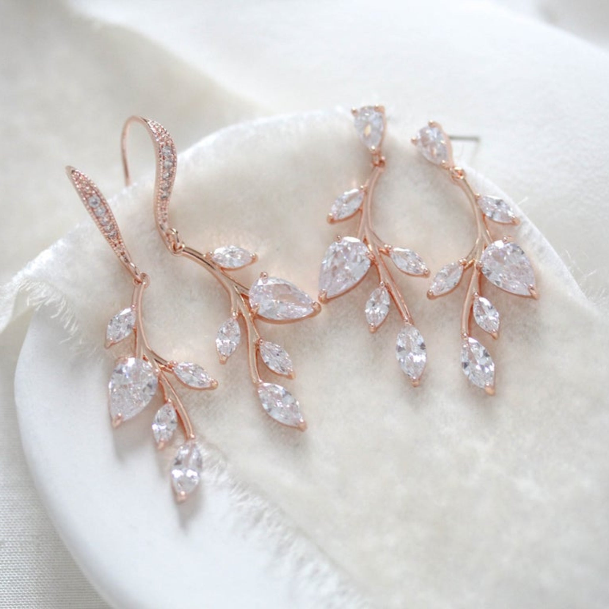 Delicate rose gold bridal necklace and earrings set - APRILLE