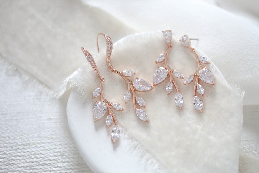 Delicate rose gold bridal necklace and earrings set - APRILLE