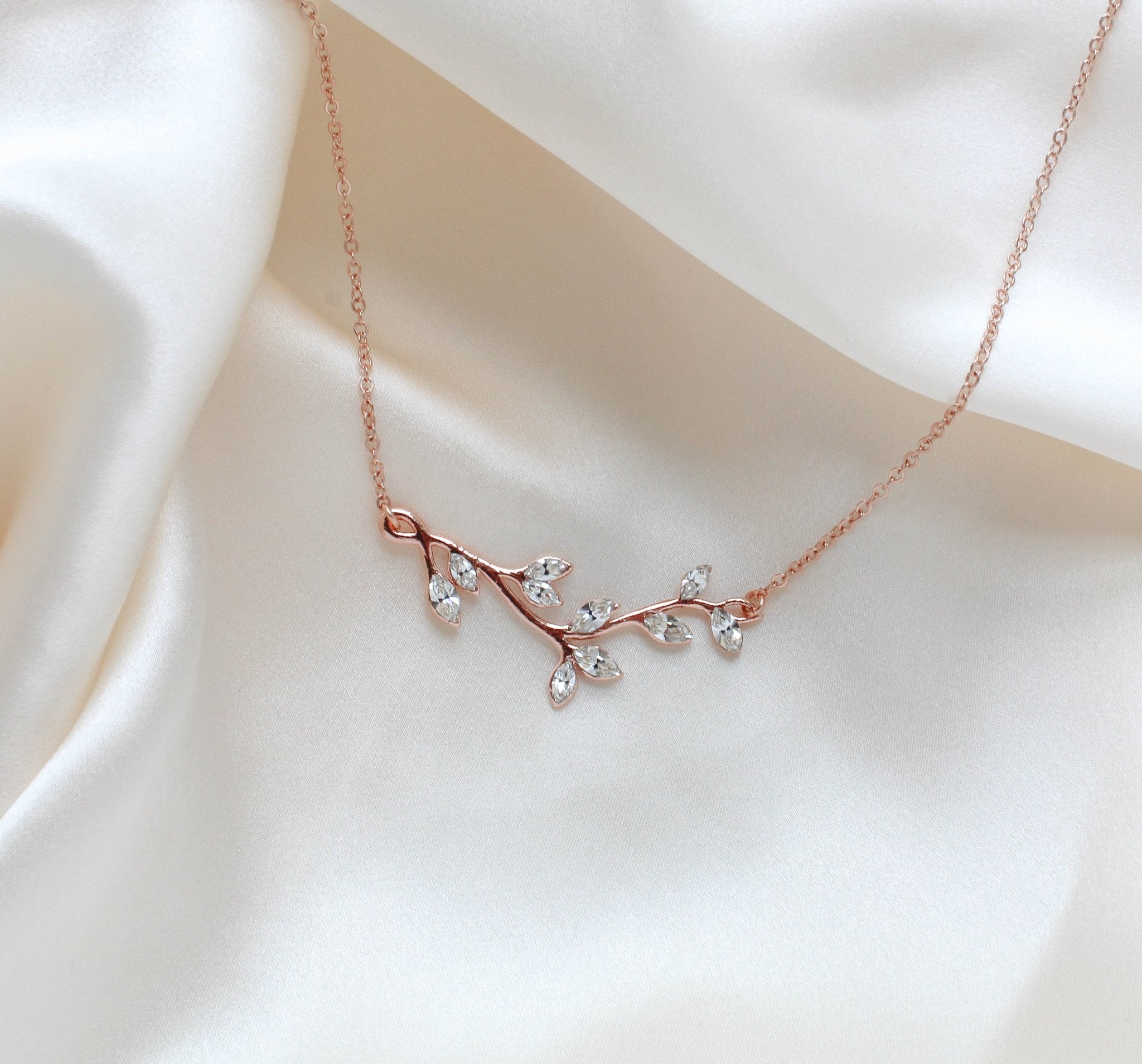 Delicate Rose gold Bridal or Bridesmaid necklace with crystals - JOY - Treasures by Agnes