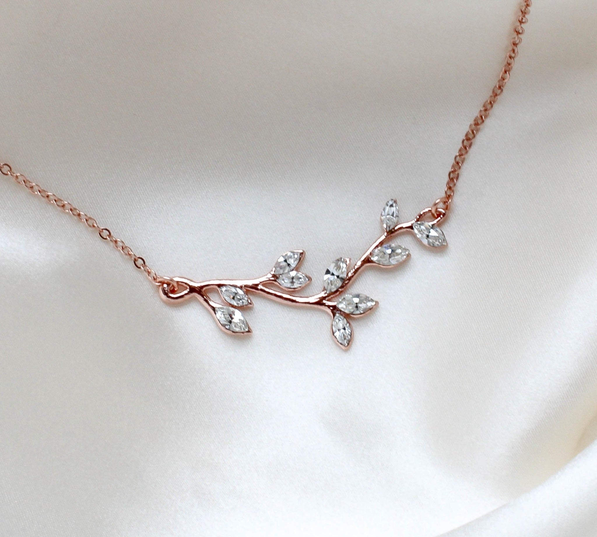 Delicate Rose gold Bridal or Bridesmaid necklace with crystals - JOY - Treasures by Agnes