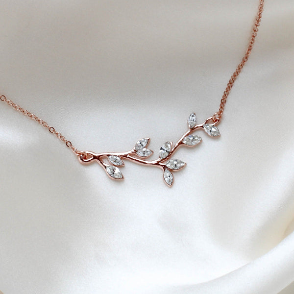 Delicate Rose gold Bridal or Bridesmaid necklace with crystals - JOY - Treasures by Agnes