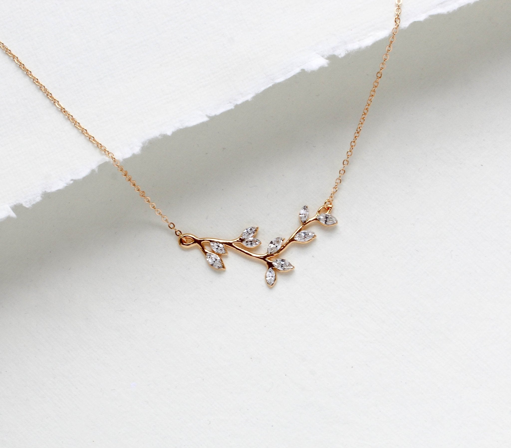 Delicate Rose gold Bridal or Bridesmaid necklace with crystals - JOY - Treasures by Agnes