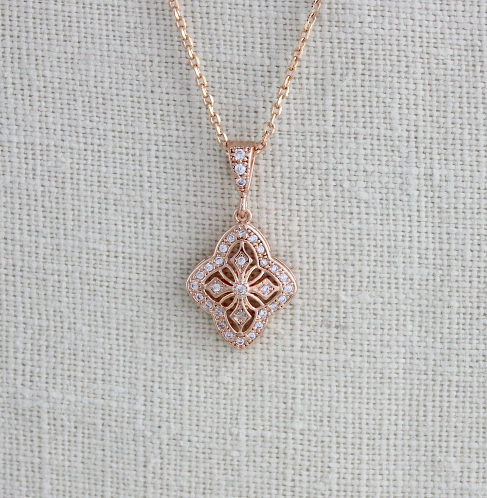 Delicate rose gold bridal pendant necklace - ADDIA - Treasures by Agnes