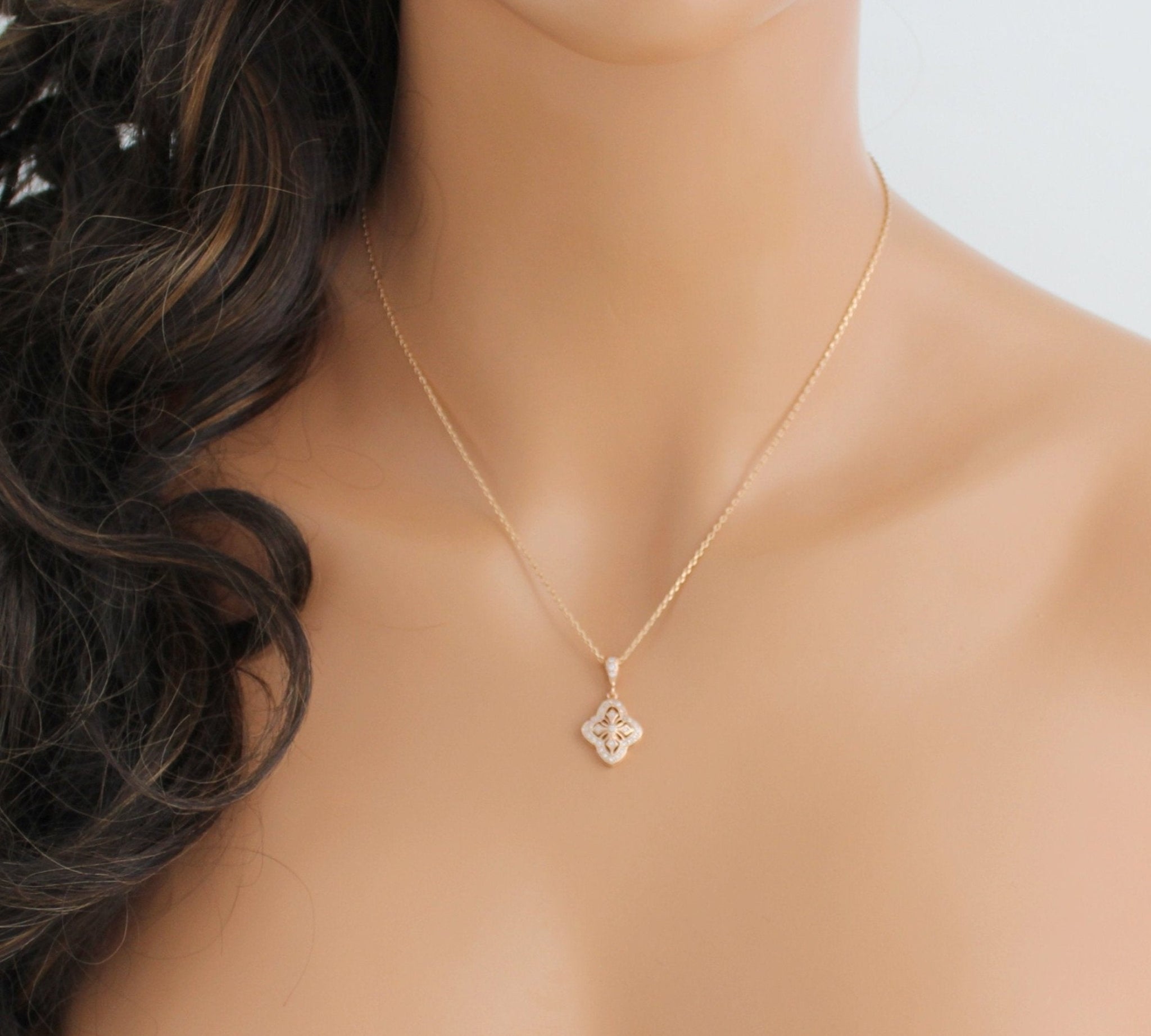 Delicate rose gold bridal pendant necklace - ADDIA - Treasures by Agnes