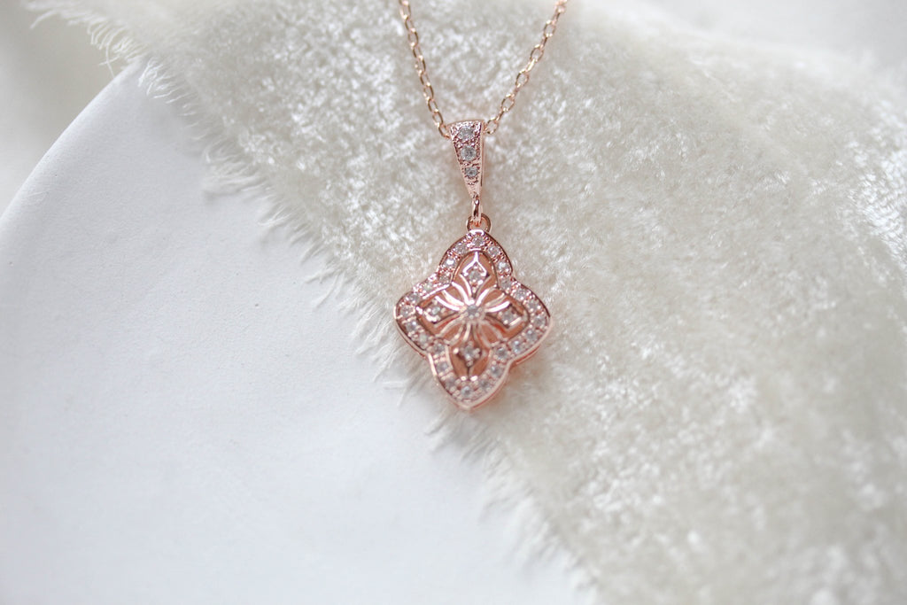 Delicate rose gold bridal pendant necklace - ADDIA - Treasures by Agnes