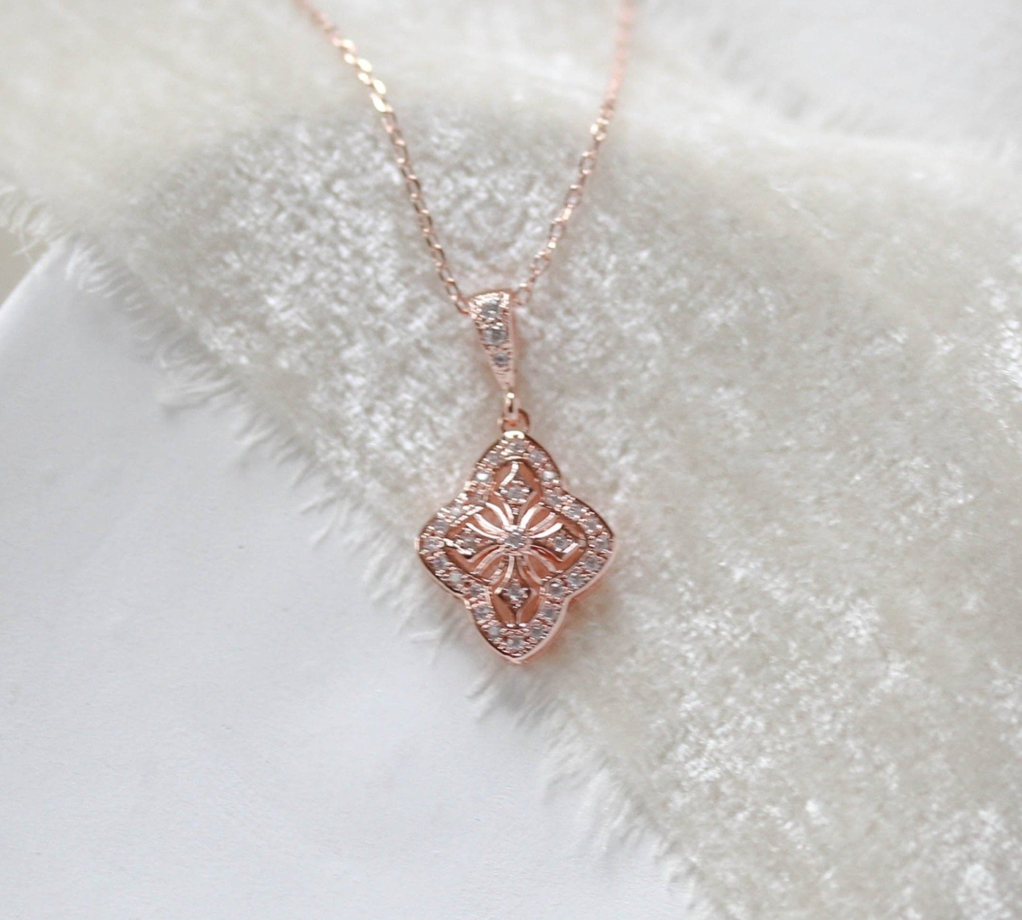 Delicate rose gold bridal pendant necklace - ADDIA - Treasures by Agnes
