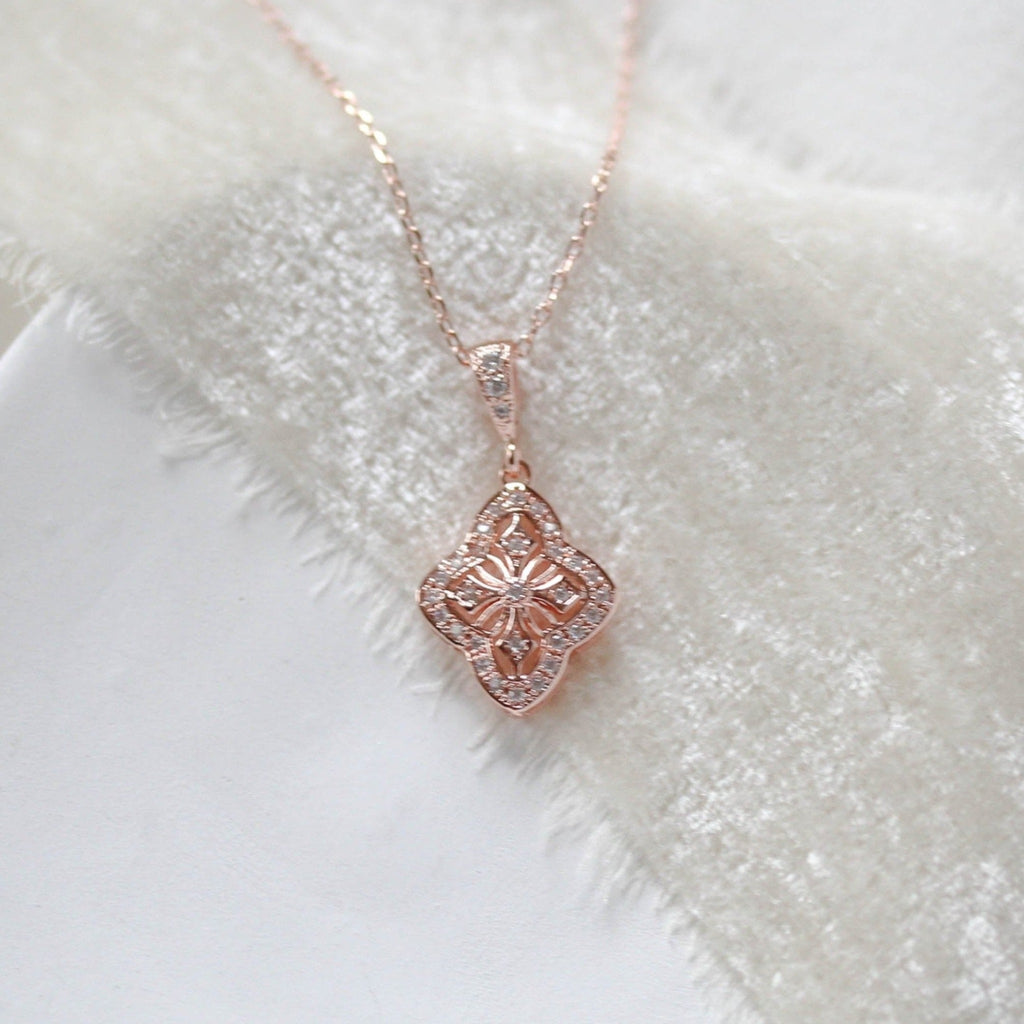 Delicate rose gold bridal pendant necklace - ADDIA - Treasures by Agnes