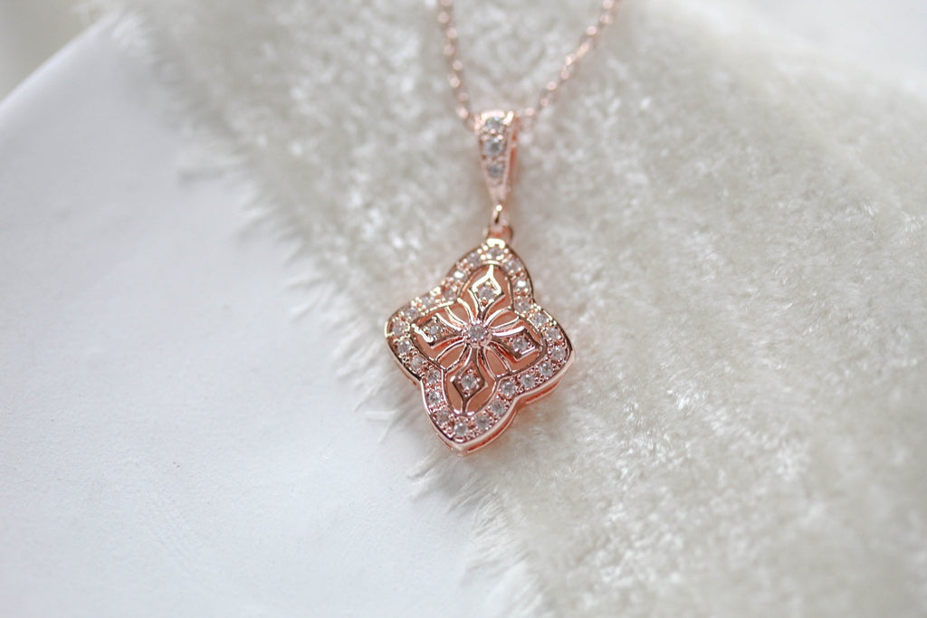 Delicate rose gold bridal pendant necklace - ADDIA - Treasures by Agnes