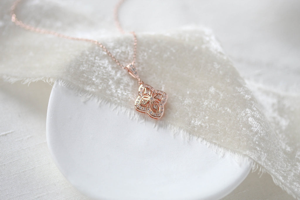 Delicate rose gold bridal pendant necklace - ADDIA - Treasures by Agnes