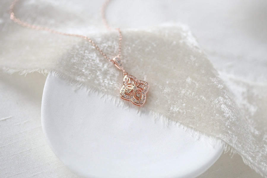 Delicate rose gold bridal pendant necklace - ADDIA - Treasures by Agnes